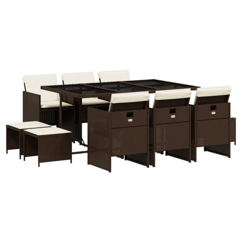 vidaXL 11-daļīgs dārza mēbeļu komplekts, matrači, brūna PE rotangpalma