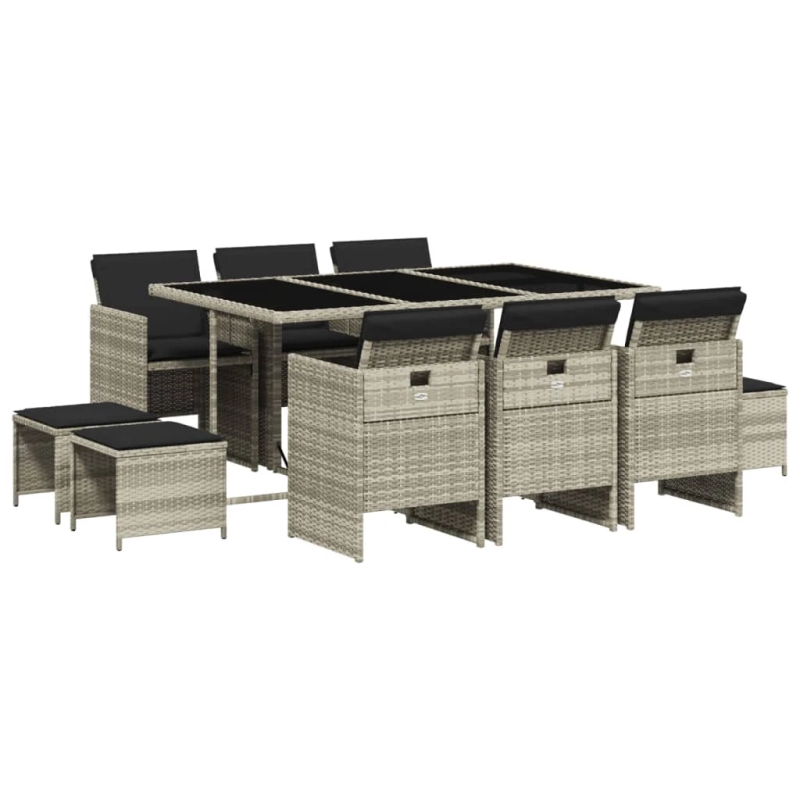 vidaXL 11-daļīgs dārza mēbeļu komplekts ar matračiem, gaiši pelēka PE