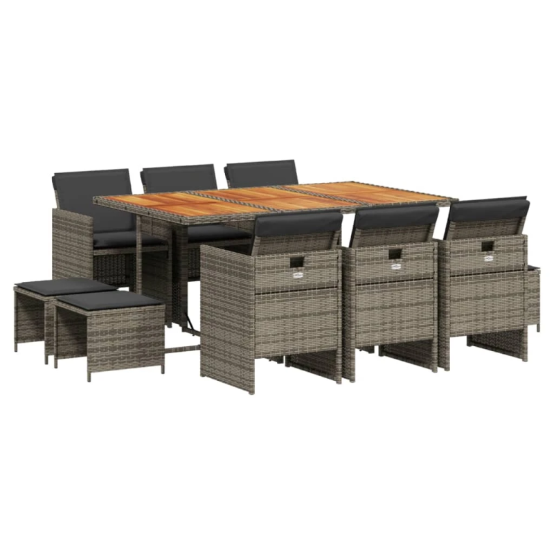 vidaXL 11-daļīgs dārza mēbeļu komplekts ar matračiem, PE rotangpalma