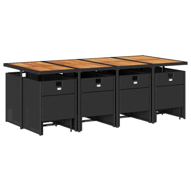 vidaXL 13-daļīgs dārza mēbeļu komplekts ar matračiem, melns PE