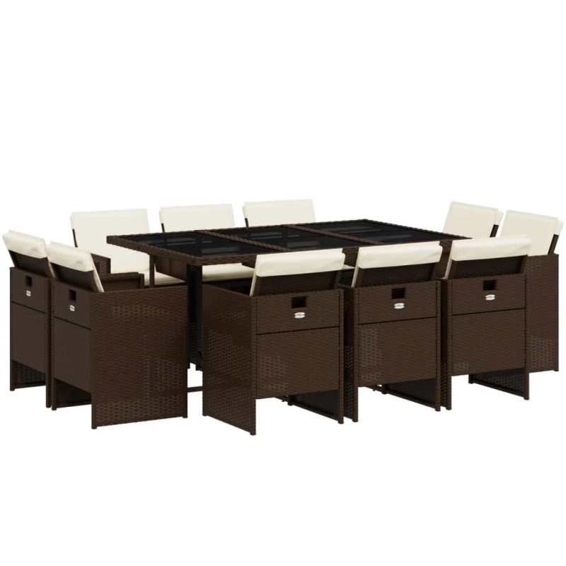 vidaXL 11-daļīgs dārza mēbeļu komplekts, matrači, brūna PE rotangpalma