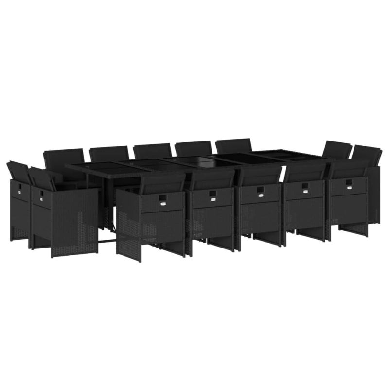 vidaXL 15-daļīgs dārza mēbeļu komplekts ar matračiem, melns PE