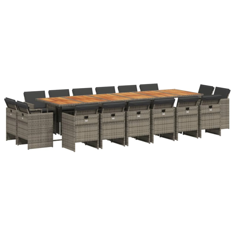 vidaXL 17-daļīgs dārza mēbeļu komplekts ar matračiem, pelēks PE