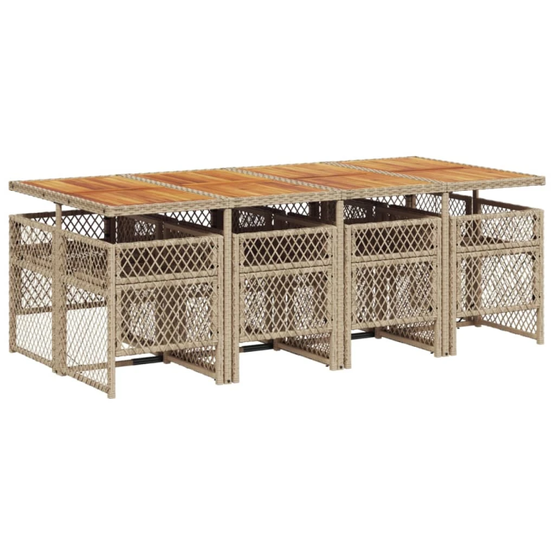 vidaXL 9-daļīgs virtuves mēbeļu komplekts ar matračiem, PE rotangpalma