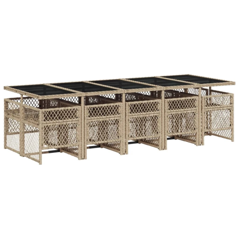 vidaXL 11-daļīgs dārza mēbeļu komplekts, matrači, bēša PE rotangpalma