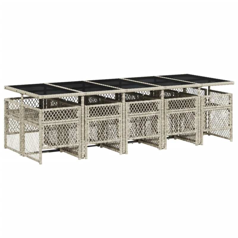 vidaXL 11-daļīgs dārza mēbeļu komplekts ar matračiem, gaiši pelēka PE