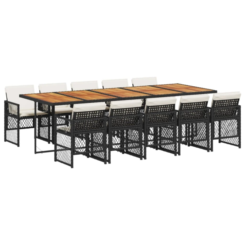 vidaXL 11-daļīgs dārza mēbeļu komplekts, matrači, melna PE rotangpalma