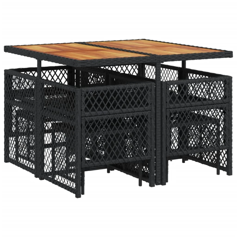 vidaXL 9-daļīgs dārza mēbeļu komplekts, matrači, melns, PE rotangpalma