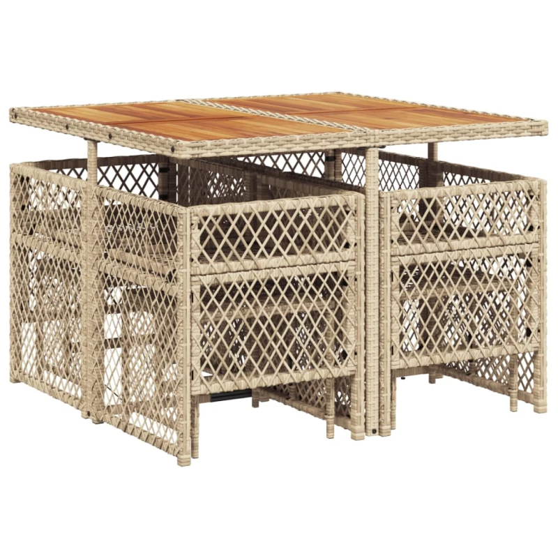 vidaXL 9-daļīgs virtuves mēbeļu komplekts ar matračiem, PE rotangpalma