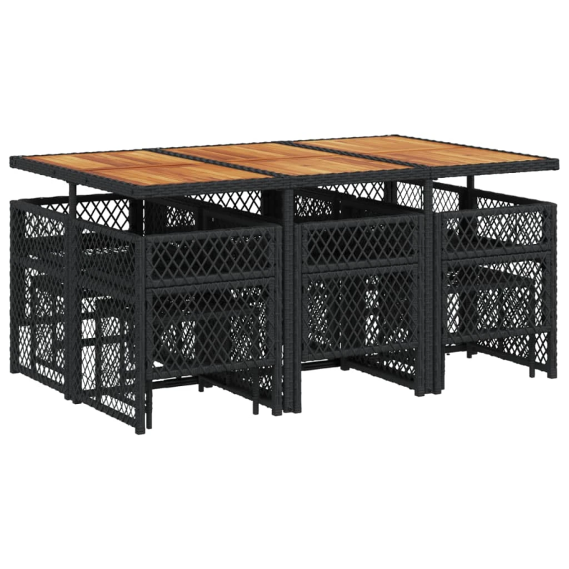 vidaXL 11-daļīgs dārza mēbeļu komplekts, matrači, melna PE rotangpalma