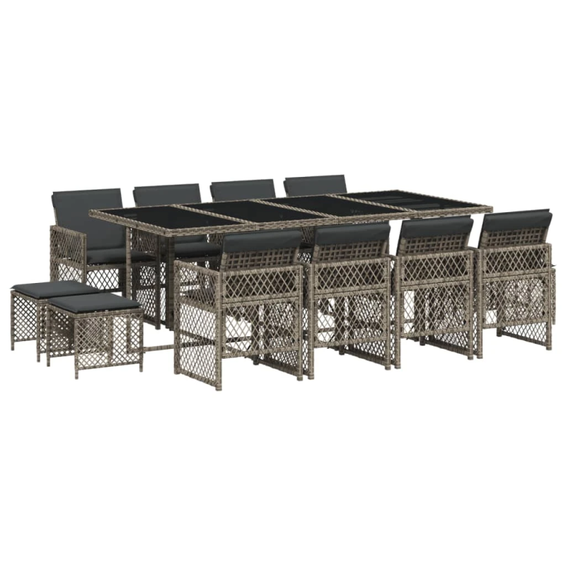 vidaXL 13-daļīgs dārza mēbeļu komplekts ar matračiem, pelēks PE