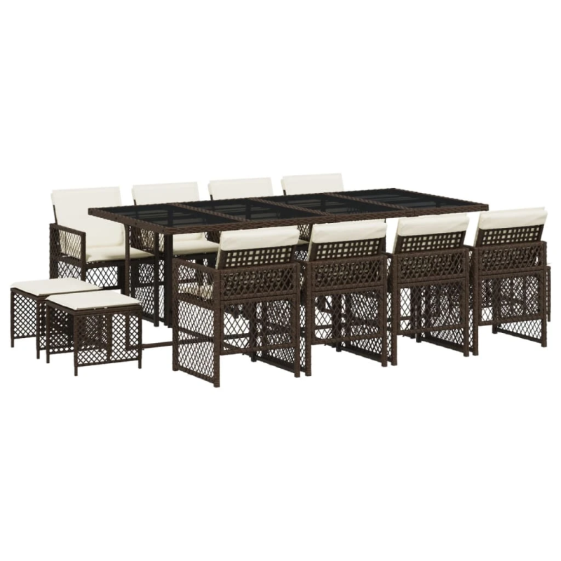 vidaXL 13-daļīgs dārza mēbeļu komplekts, matrači, brūna PE rotangpalma