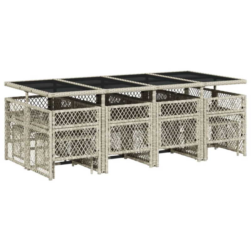 vidaXL 13-daļīgs dārza mēbeļu komplekts ar matračiem, gaiši pelēka PE