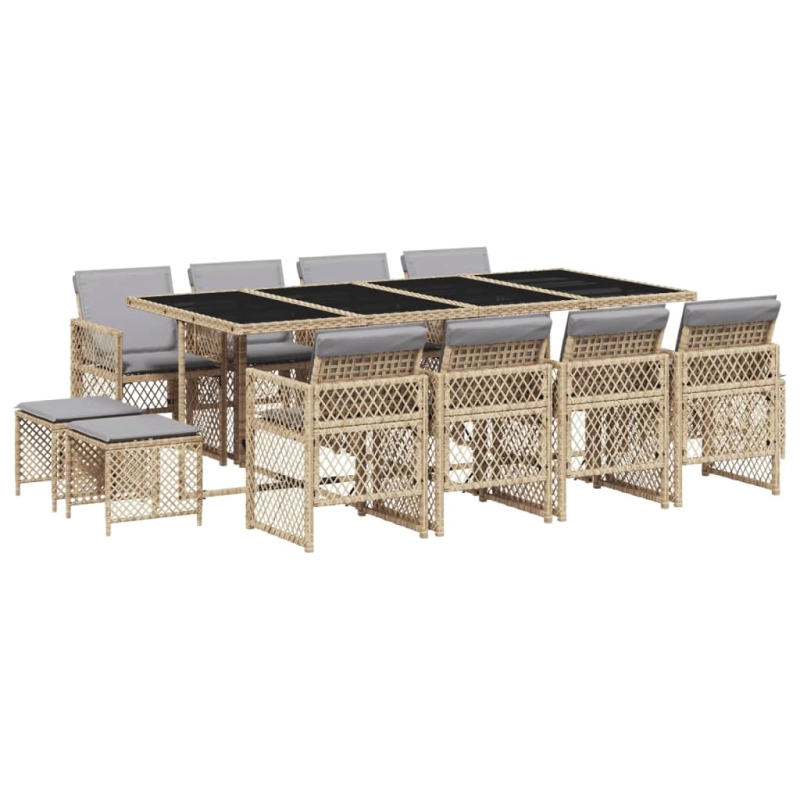 vidaXL 13-daļīgs dārza mēbeļu komplekts ar matračiem, PE rotangpalma