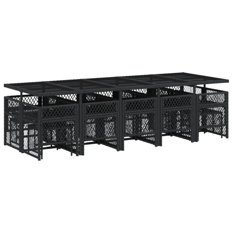 vidaXL 15-daļīgs dārza mēbeļu komplekts ar matračiem, melns PE