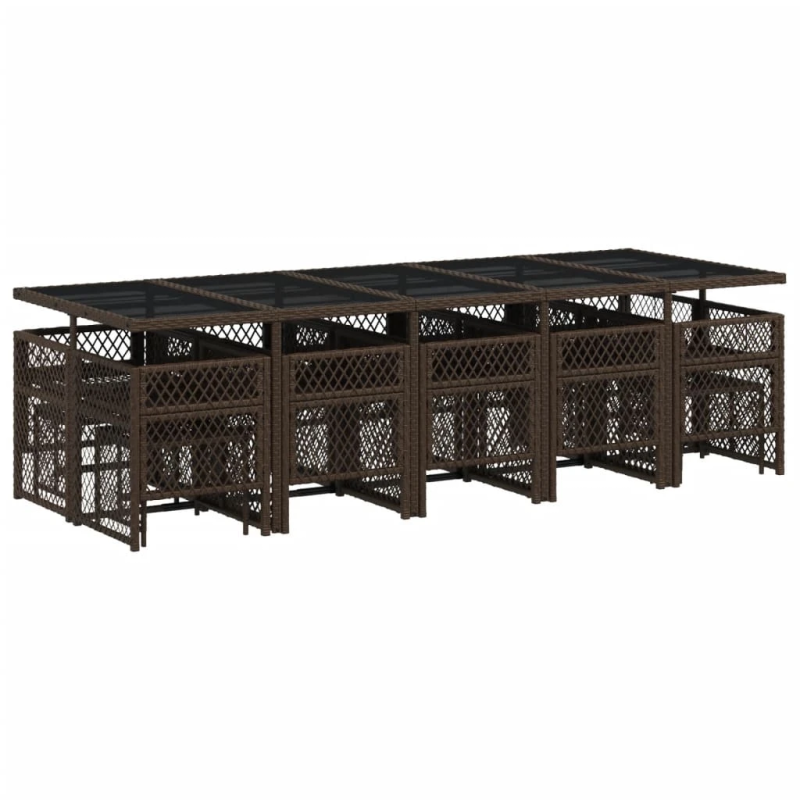 vidaXL 15-daļīgs dārza mēbeļu komplekts, matrači, brūna PE rotangpalma