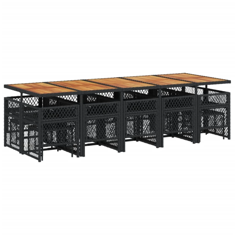 vidaXL 15-daļīgs dārza mēbeļu komplekts ar matračiem, melns PE