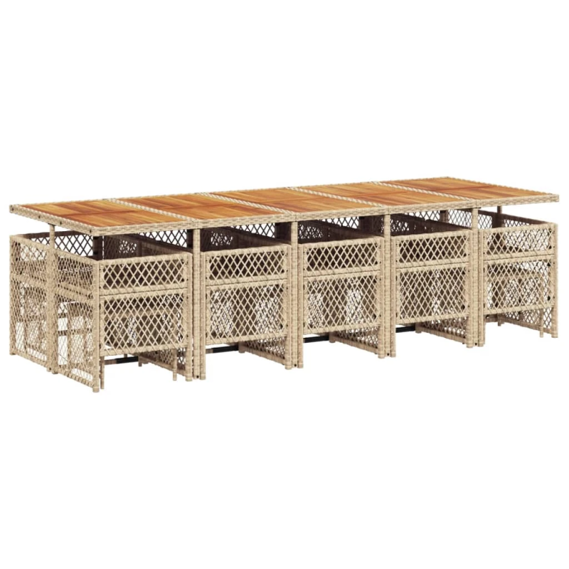 vidaXL 15-daļīgs dārza mēbeļu komplekts, matrači, bēša PE rotangpalma