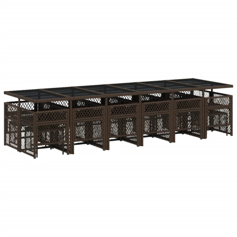 vidaXL 17-daļīgs dārza mēbeļu komplekts, matrači, brūna PE rotangpalma