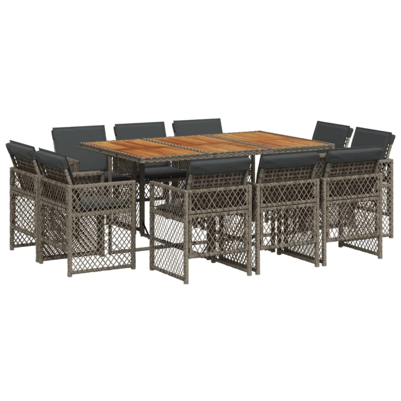 vidaXL 11-daļīgs dārza mēbeļu komplekts ar matračiem, PE rotangpalma