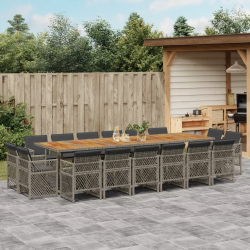 vidaXL 17-daļīgs dārza mēbeļu komplekts ar matračiem, pelēks PE