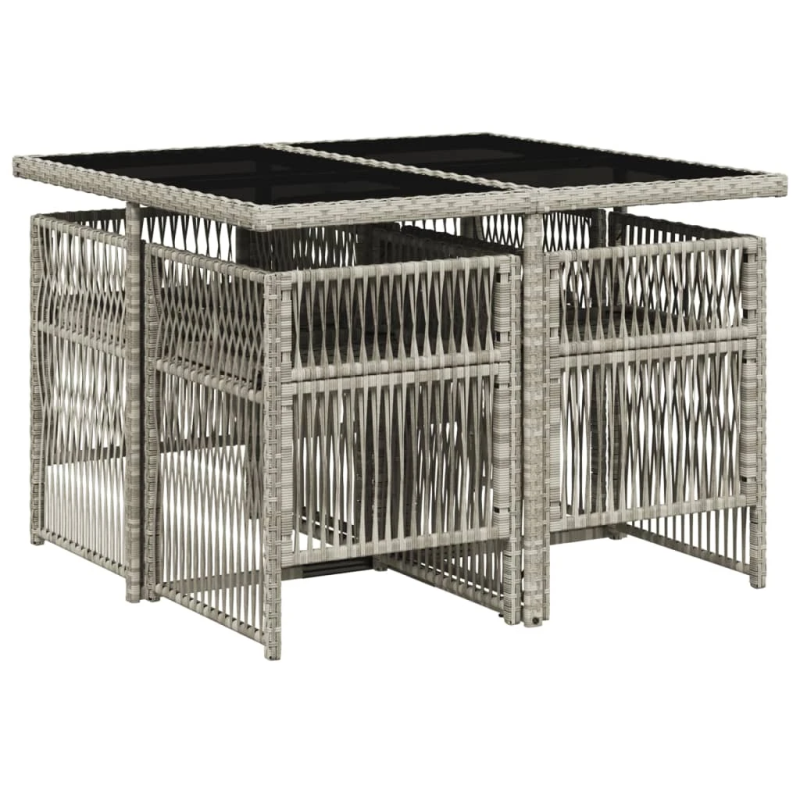 vidaXL 5-daļīgs dārza mēbeļu komplekts, matrači,gaiši pelēka PE pinums