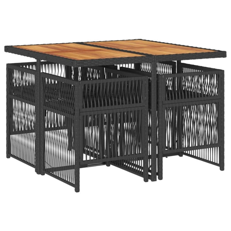 vidaXL 5-daļīgs dārza mēbeļu komplekts, matrači, melna PE rotangpalma