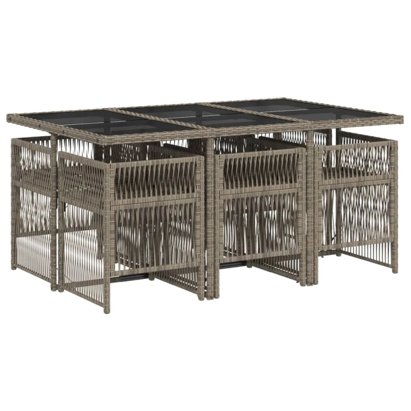 vidaXL 7-daļīgs dārza mēbeļu komplekts, matrači, pelēka PE rotangpalma