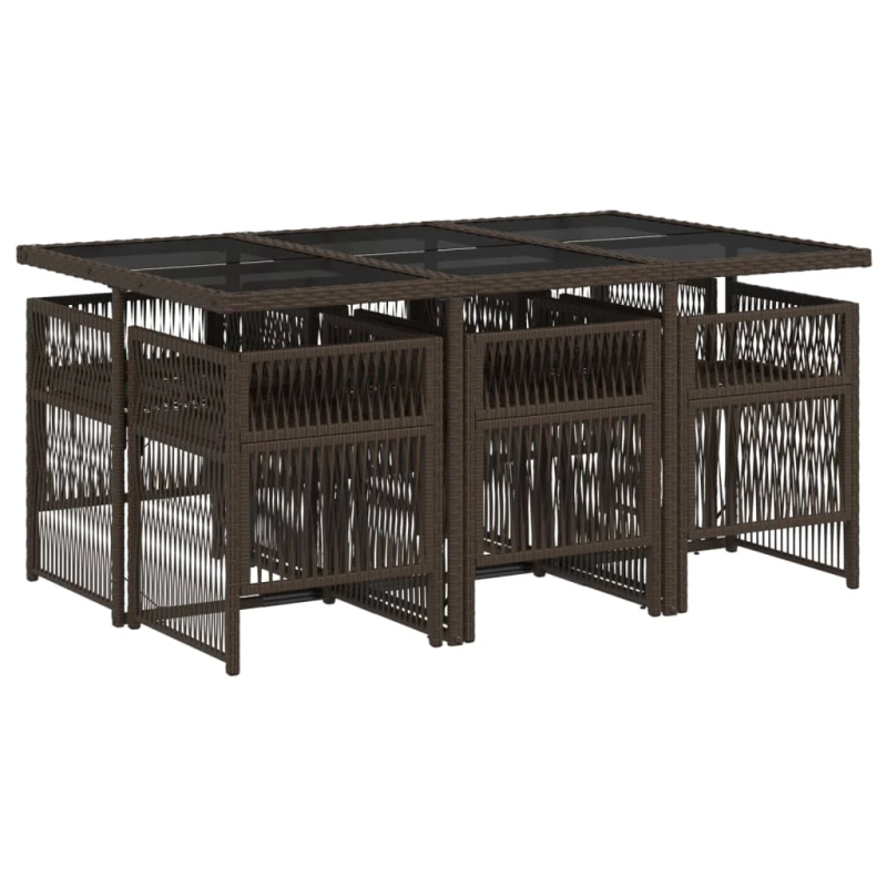 vidaXL 7-daļīgs dārza mēbeļu komplekts, matrači, brūna PE rotangpalma