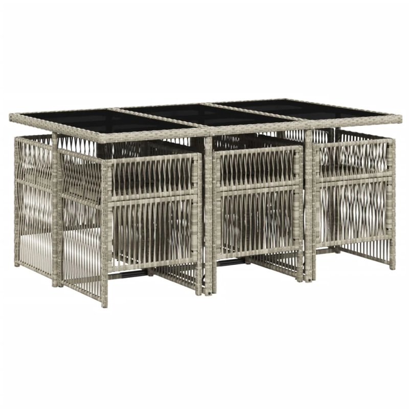 vidaXL 7-daļīgs dārza mēbeļu komplekts, matrači,gaiši pelēka PE pinums