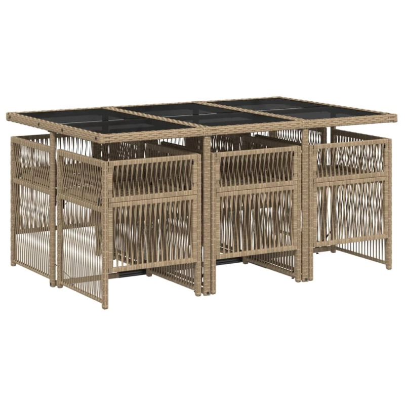 vidaXL 7-daļīgs virtuves mēbeļu komplekts ar matračiem,PE rotangpalma