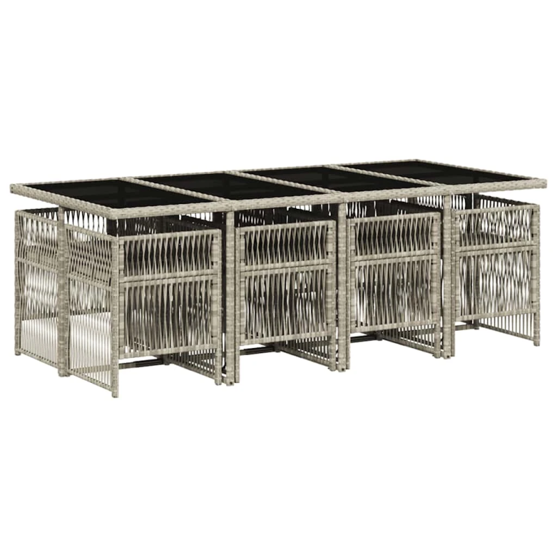 vidaXL 9-daļīgs dārza mēbeļu komplekts, matrači,gaiši pelēka PE pinums