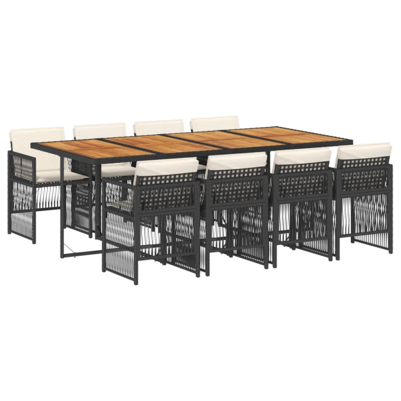 vidaXL 9-daļīgs dārza mēbeļu komplekts, matrači, melns, PE rotangpalma