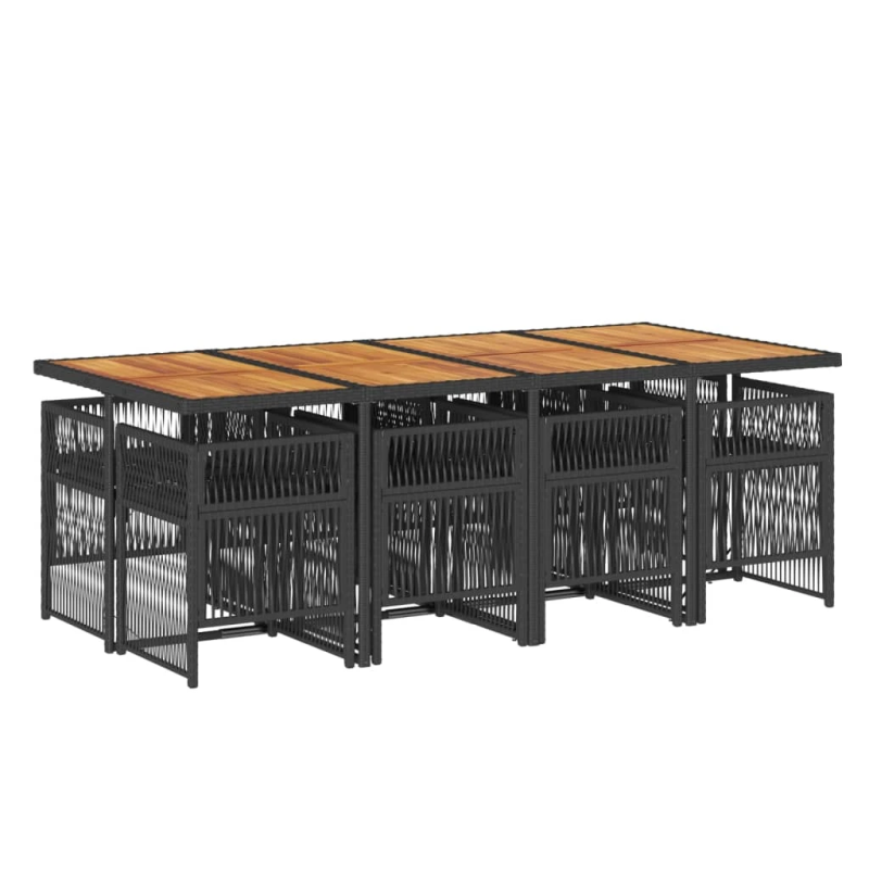 vidaXL 9-daļīgs dārza mēbeļu komplekts, matrači, melns, PE rotangpalma