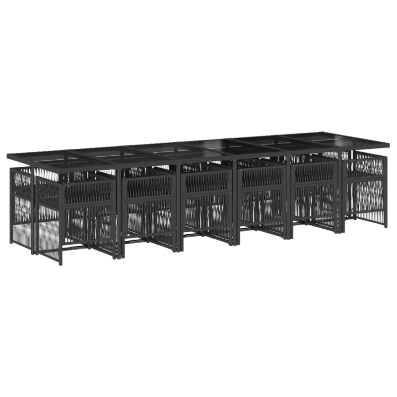 vidaXL 13-daļīgs dārza mēbeļu komplekts ar matračiem, melns PE