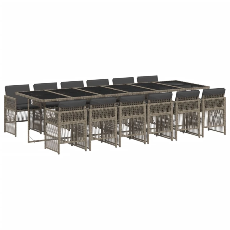 vidaXL 13-daļīgs dārza mēbeļu komplekts ar matračiem, pelēks PE