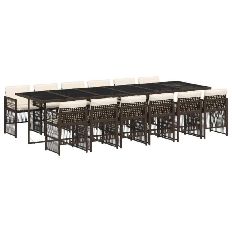 vidaXL 13-daļīgs dārza mēbeļu komplekts, matrači, brūna PE rotangpalma