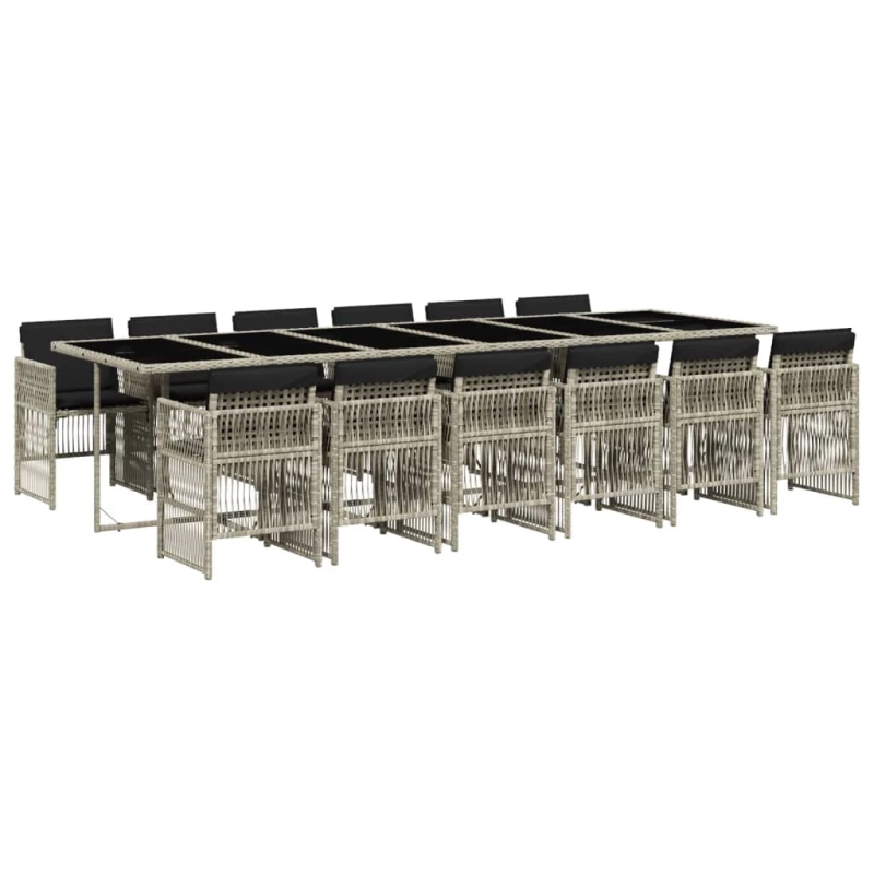 vidaXL 13-daļīgs dārza mēbeļu komplekts ar matračiem, gaiši pelēka PE