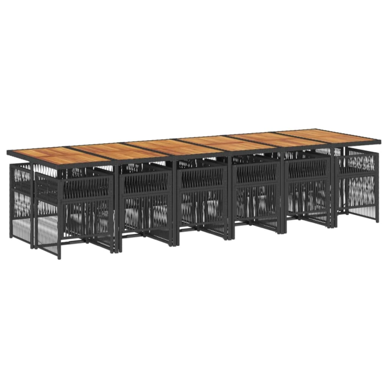 vidaXL 13-daļīgs dārza mēbeļu komplekts ar matračiem, melns PE