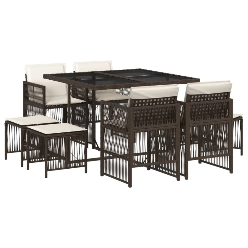 vidaXL 9-daļīgs dārza mēbeļu komplekts, matrači, brūna PE rotangpalma