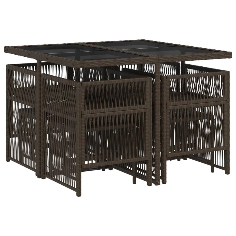 vidaXL 9-daļīgs dārza mēbeļu komplekts, matrači, brūna PE rotangpalma