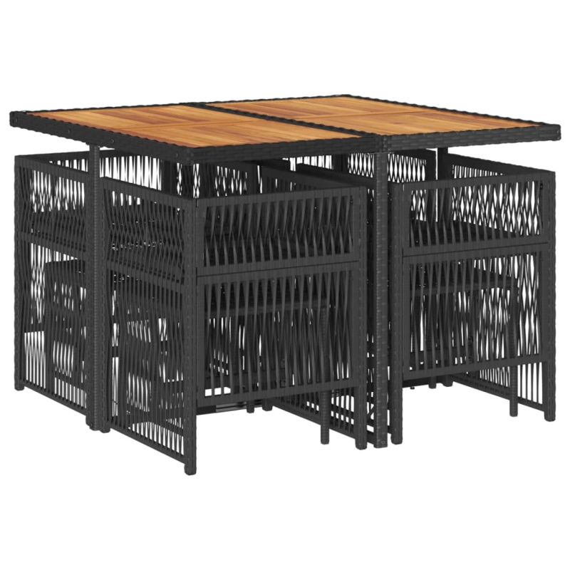 vidaXL 9-daļīgs dārza mēbeļu komplekts, matrači, melns, PE rotangpalma