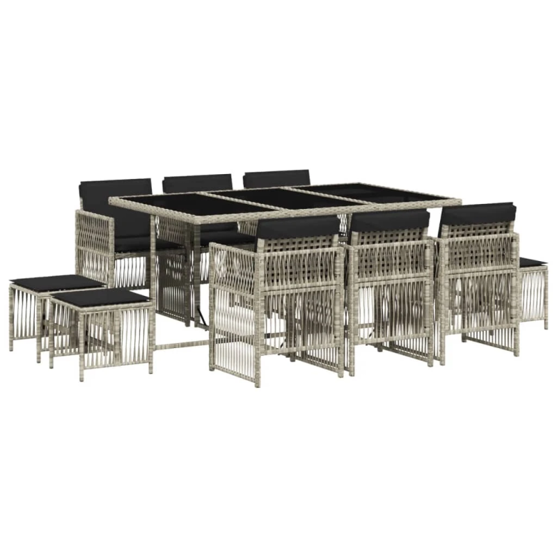 vidaXL 11-daļīgs dārza mēbeļu komplekts ar matračiem, gaiši pelēka PE