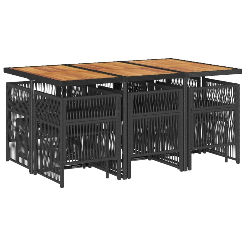 vidaXL 11-daļīgs dārza mēbeļu komplekts, matrači, melna PE rotangpalma