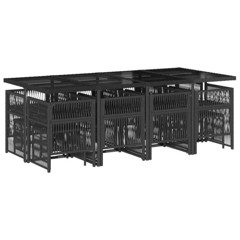 vidaXL 13-daļīgs dārza mēbeļu komplekts ar matračiem, melns PE