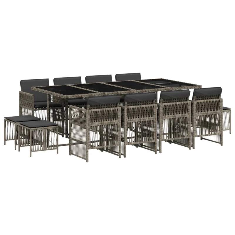 vidaXL 13-daļīgs dārza mēbeļu komplekts ar matračiem, pelēks PE