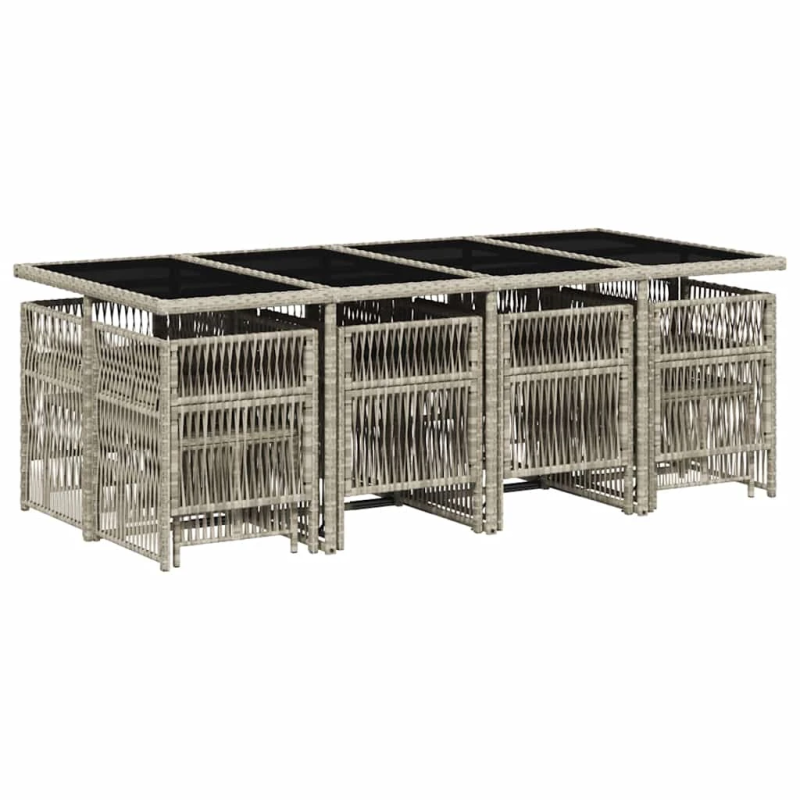 vidaXL 13-daļīgs dārza mēbeļu komplekts ar matračiem, gaiši pelēka PE