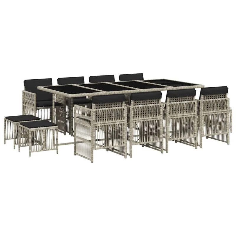 vidaXL 13-daļīgs dārza mēbeļu komplekts ar matračiem, gaiši pelēka PE