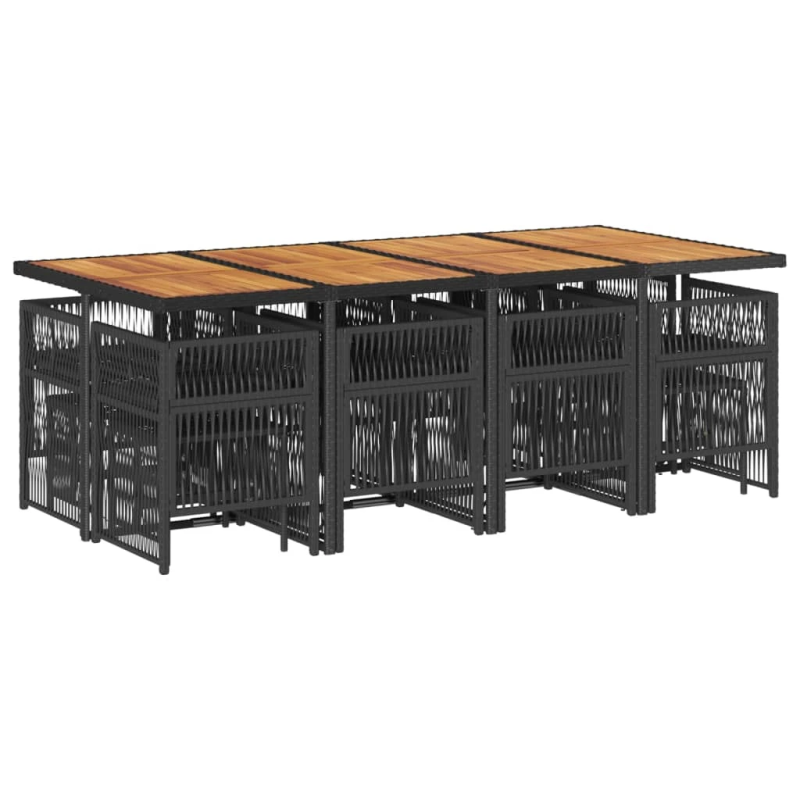 vidaXL 13-daļīgs dārza mēbeļu komplekts ar matračiem, melns PE