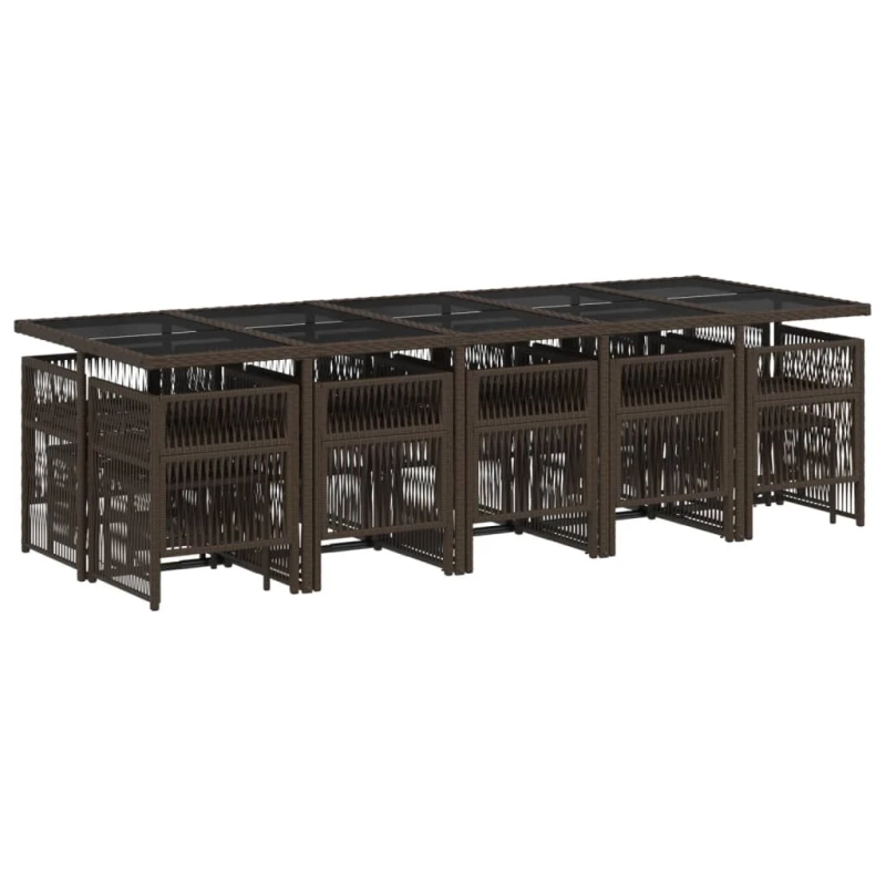 vidaXL 15-daļīgs dārza mēbeļu komplekts, matrači, brūna PE rotangpalma